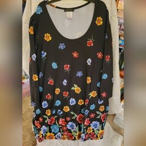 Slinky Brand Floral Print Tunic 2X 3/4" Sleeve